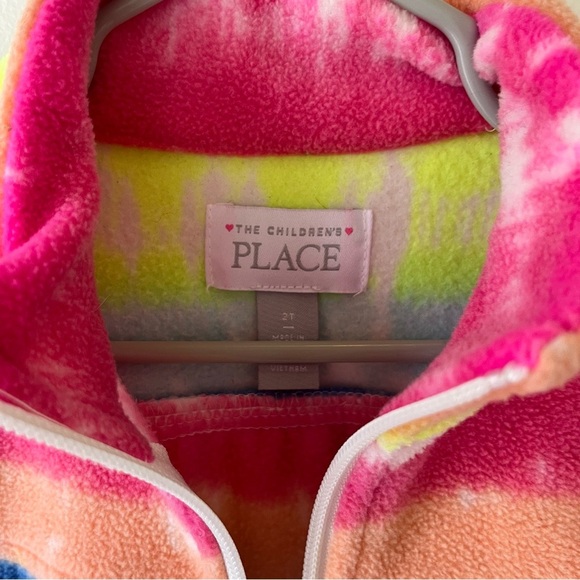 🌼 5/$25 The Children’s Place 2T Rainbow Tie-Dye Fleece Quarter Zip Pullover - Picture 2 of 10